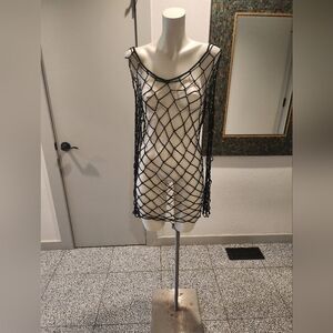 Black Open-Weave Net Coverup Dress